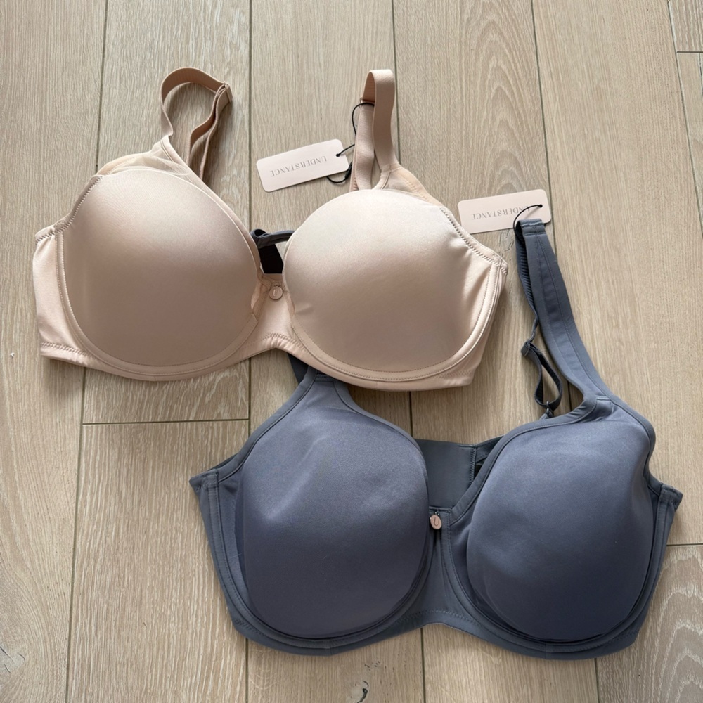 Understance Set of 2 Symmetry Flexwire Bra in Gray Mesh Contour Champagne 34DDD